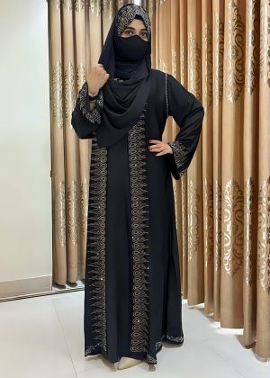 Borkha+Hijab Stylish Stone Borkha Dubai Cherry