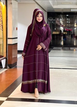 Borkha+Hijab Stylish Stone Borkha Dubai Cherry