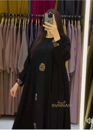 120 Gher Borkha, 85 inch Hijab, Nikab Premium Quality Dubai Cheri borka2406- Black