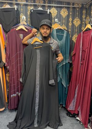 120 Gher Borkha, 90 inch Hijab, Nikab Premium Quality Dubai Cheri borka2401-Black