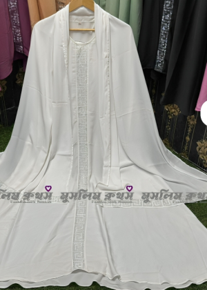 120 Gher Borkha, 90 inch Hijab, Nikab Premium Quality Dubai Cheri borka2401-White