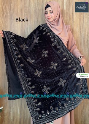 প্রিমিয়াম কোয়ালিটির স্টোন ওয়ার্ক ভেলভেট শাল Ful Black