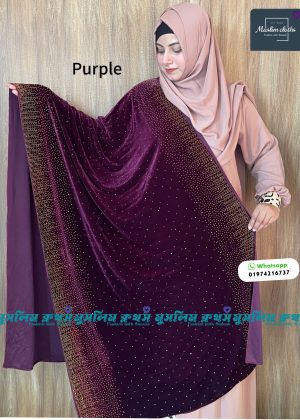 প্রিমিয়াম কোয়ালিটির স্টোন ওয়ার্ক ভেলভেট শাল Jhorna purple