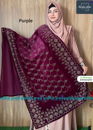প্রিমিয়াম কোয়ালিটির স্টোন ওয়ার্ক ভেলভেট শাল Pata Purple