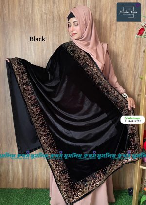 প্রিমিয়াম কোয়ালিটির স্টোন ওয়ার্ক ভেলভেট শাল Agun Black