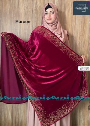 প্রিমিয়াম কোয়ালিটির স্টোন ওয়ার্ক ভেলভেট শাল Agun Maroon