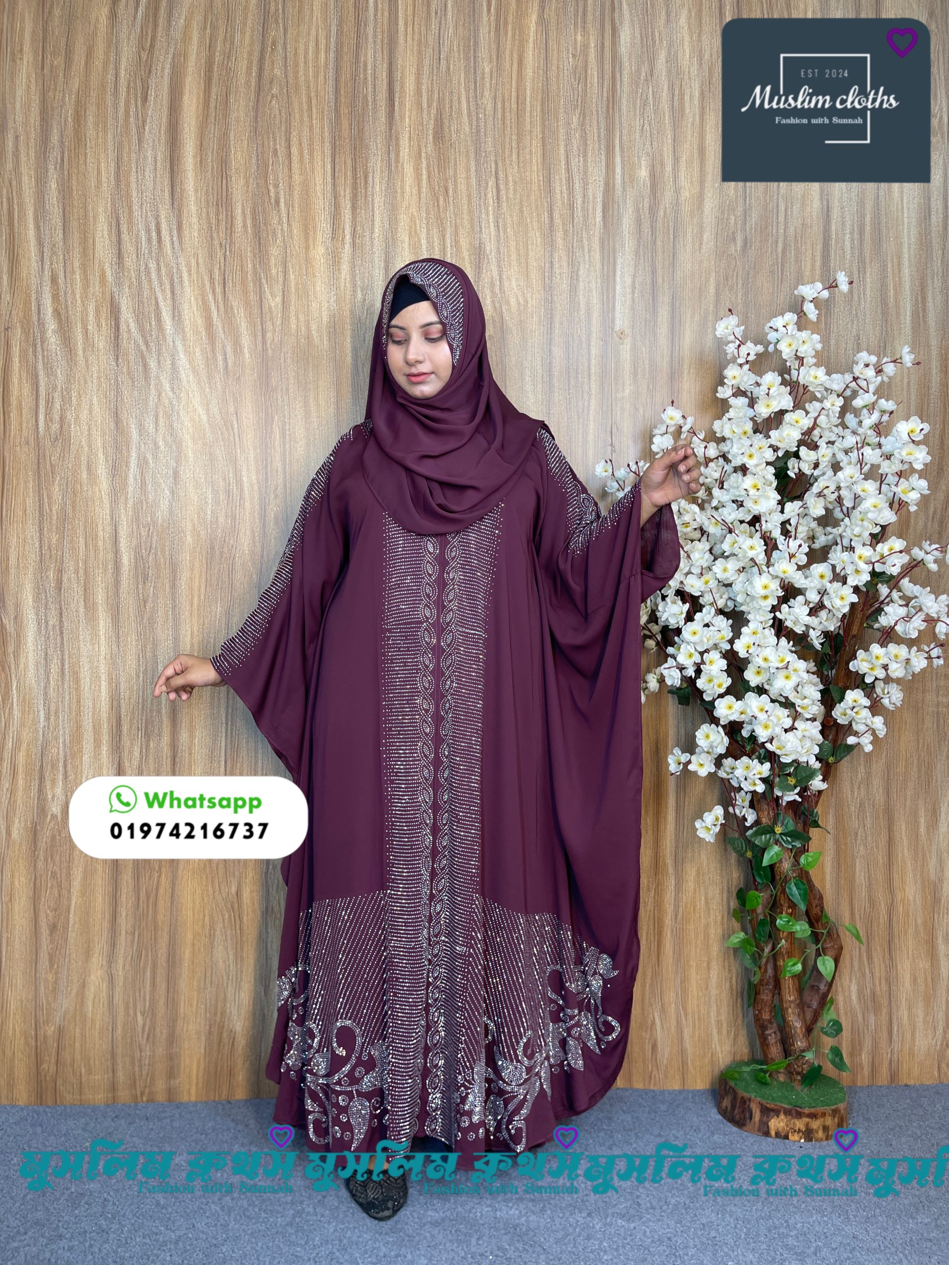 Borkha & Hijab Stylish Stone , Dubai Chery Ayat Borkha 2570 - Image 5