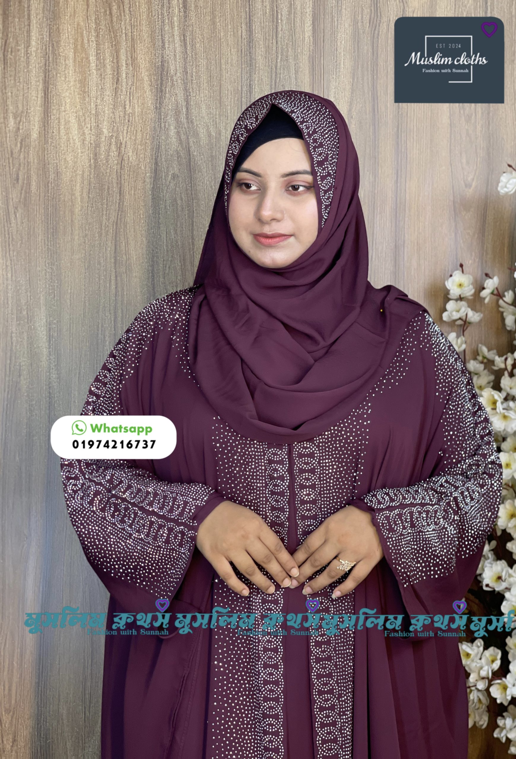 Borkha & Hijab Stylish Stone , Dubai Chery Raqiya Borkha 2592 - Image 5