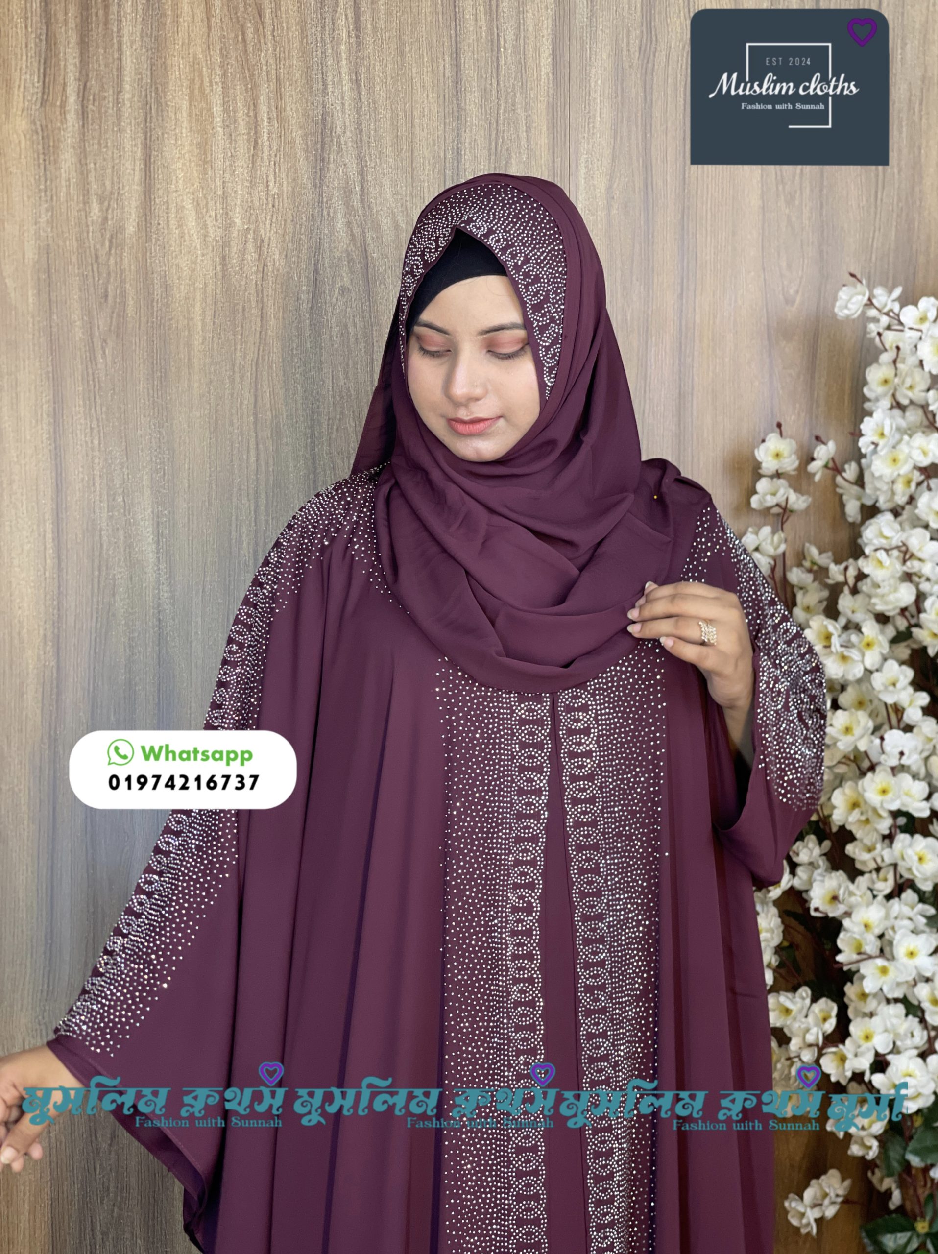 Borkha & Hijab Stylish Stone , Dubai Chery Raqiya Borkha 2592 - Image 3