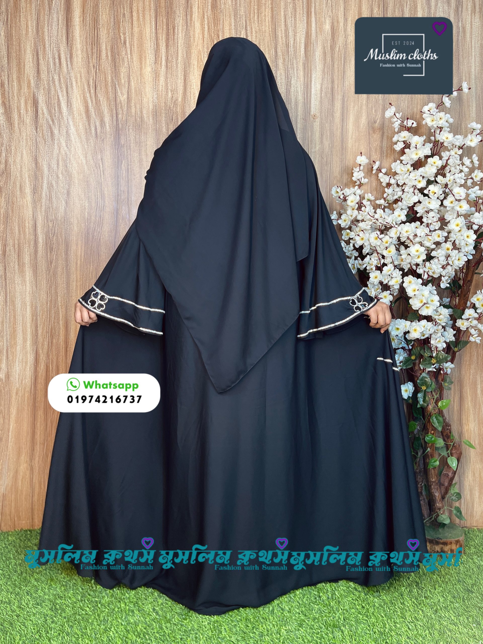 "অরিজিনাল দুবাই চেরি কাপড়ে তৈরি লেস-স্টোন কাজসহ আকর্ষণীয় বোরকা – সেলাই করা ও হিটপ্রেস ফিনিশিংসহ" 25201 - Image 3