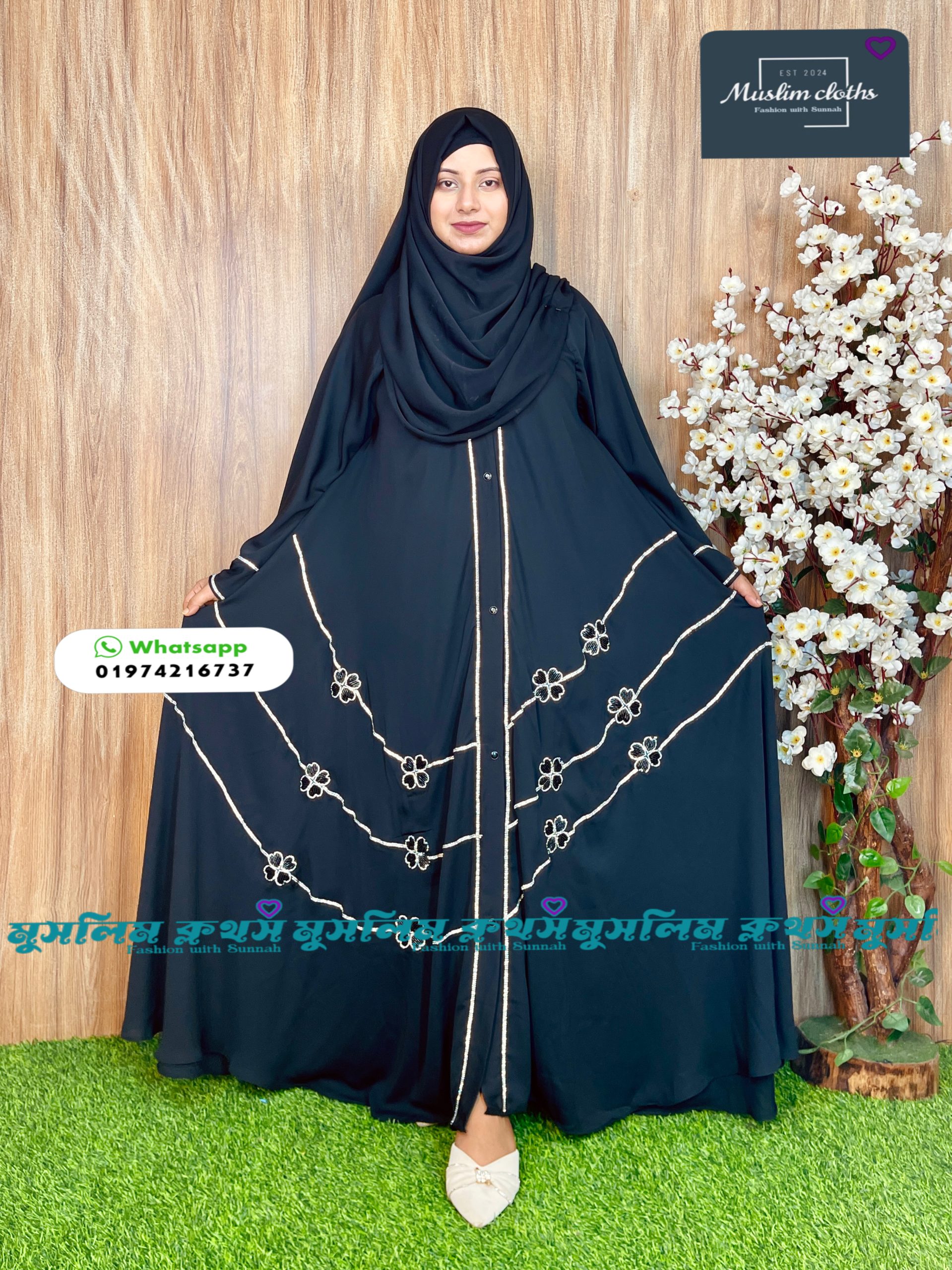 "অরিজিনাল দুবাই চেরি কাপড়ে তৈরি লেস-স্টোন কাজসহ আকর্ষণীয় বোরকা – সেলাই করা ও হিটপ্রেস ফিনিশিংসহ" 25201 - Image 2