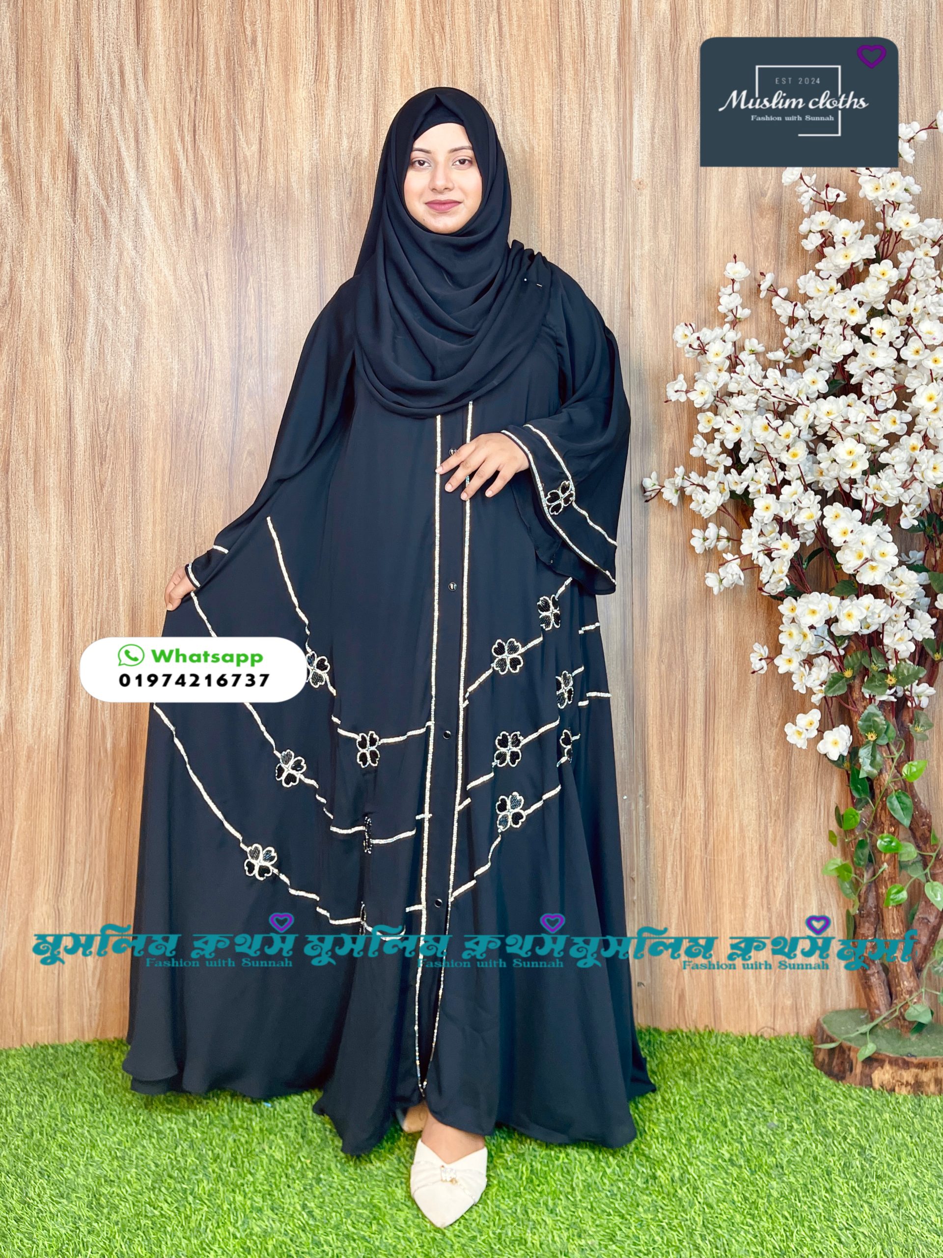 "অরিজিনাল দুবাই চেরি কাপড়ে তৈরি লেস-স্টোন কাজসহ আকর্ষণীয় বোরকা – সেলাই করা ও হিটপ্রেস ফিনিশিংসহ" 25201