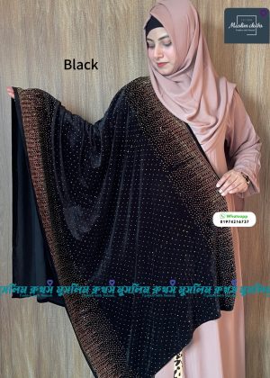 প্রিমিয়াম কোয়ালিটির স্টোন ওয়ার্ক ভেলভেট শাল Jhorna Black