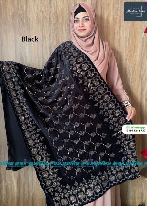 প্রিমিয়াম কোয়ালিটির স্টোন ওয়ার্ক ভেলভেট শাল Pata Black