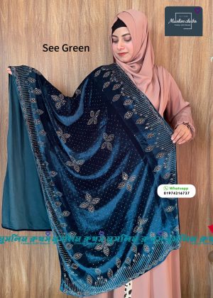 প্রিমিয়াম কোয়ালিটির স্টোন ওয়ার্ক ভেলভেট শাল Ful Sea Green