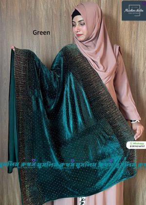 প্রিমিয়াম কোয়ালিটির স্টোন ওয়ার্ক ভেলভেট শাল Jhorna Green