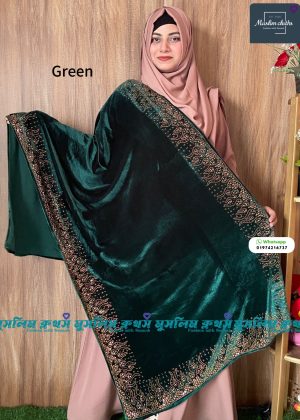 প্রিমিয়াম কোয়ালিটির স্টোন ওয়ার্ক ভেলভেট শাল Agun Green