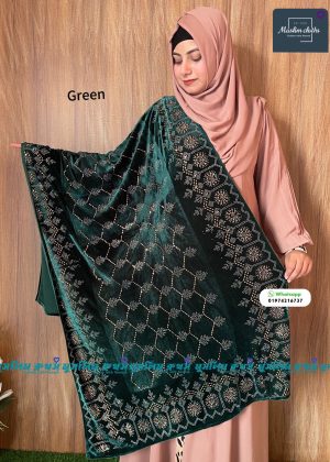 প্রিমিয়াম কোয়ালিটির স্টোন ওয়ার্ক ভেলভেট শাল Pata Green