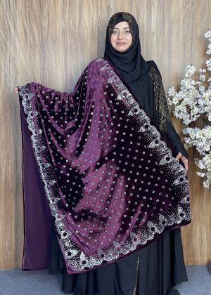 প্রিমিয়াম স্টোন ওয়ার্ক ভেলভেট শাল – Zhinuk Purple | ইন্ডিয়ান সুপার কোয়ালিটি ভেলভেট শাল