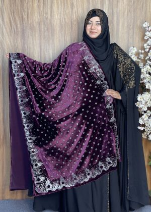 Alternative view of প্রিমিয়াম স্টোন ওয়ার্ক ভেলভেট শাল – Zhinuk Purple | ইন্ডিয়ান সুপার কোয়ালিটি ভেলভেট শাল