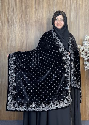 Alternative view of প্রিমিয়াম স্টোন ওয়ার্ক ভেলভেট শাল – Zhinuk Black | ইন্ডিয়ান সুপার কোয়ালিটি ভেলভেট শাল