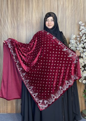 প্রিমিয়াম স্টোন ওয়ার্ক ভেলভেট শাল – Zhinuk Maroon | ইন্ডিয়ান সুপার কোয়ালিটি ভেলভেট শাল