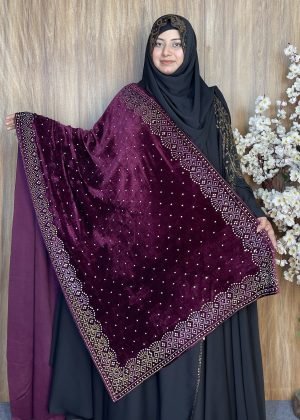 প্রিমিয়াম স্টোন ওয়ার্ক ভেলভেট শাল – Dot Purple | ইন্ডিয়ান সুপার কোয়ালিটি ভেলভেট শাল