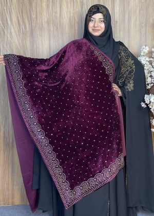 Alternative view of প্রিমিয়াম স্টোন ওয়ার্ক ভেলভেট শাল – Dot Purple | ইন্ডিয়ান সুপার কোয়ালিটি ভেলভেট শাল