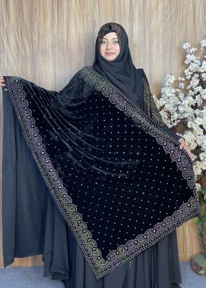Alternative view of প্রিমিয়াম স্টোন ওয়ার্ক ভেলভেট শাল – Dot Black | ইন্ডিয়ান সুপার কোয়ালিটি ভেলভেট শাল