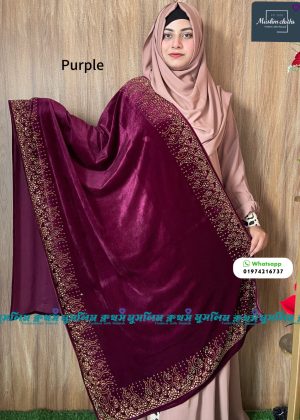 প্রিমিয়াম কোয়ালিটির স্টোন ওয়ার্ক ভেলভেট শাল Agun Purple