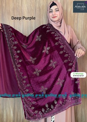 প্রিমিয়াম কোয়ালিটির স্টোন ওয়ার্ক ভেলভেট শাল Ful Purple