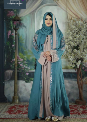 Premium Cherry Fabric Embroidered Abaya with Long Hijab 25233