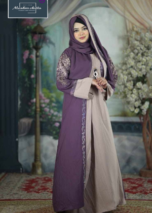 Premium Cherry Fabric Embroidered Abaya with Long Hijab 25232