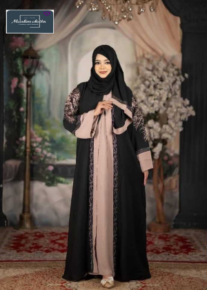 Premium Cherry Fabric Embroidered Abaya with Long Hijab 25231