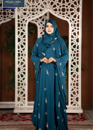 Premium Cherry Fabric Embroidered Abaya with Long Hijab 25242