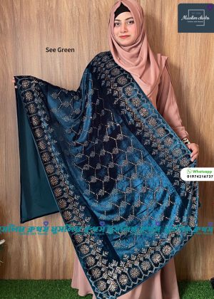 প্রিমিয়াম কোয়ালিটির স্টোন ওয়ার্ক ভেলভেট শাল Pata Purple