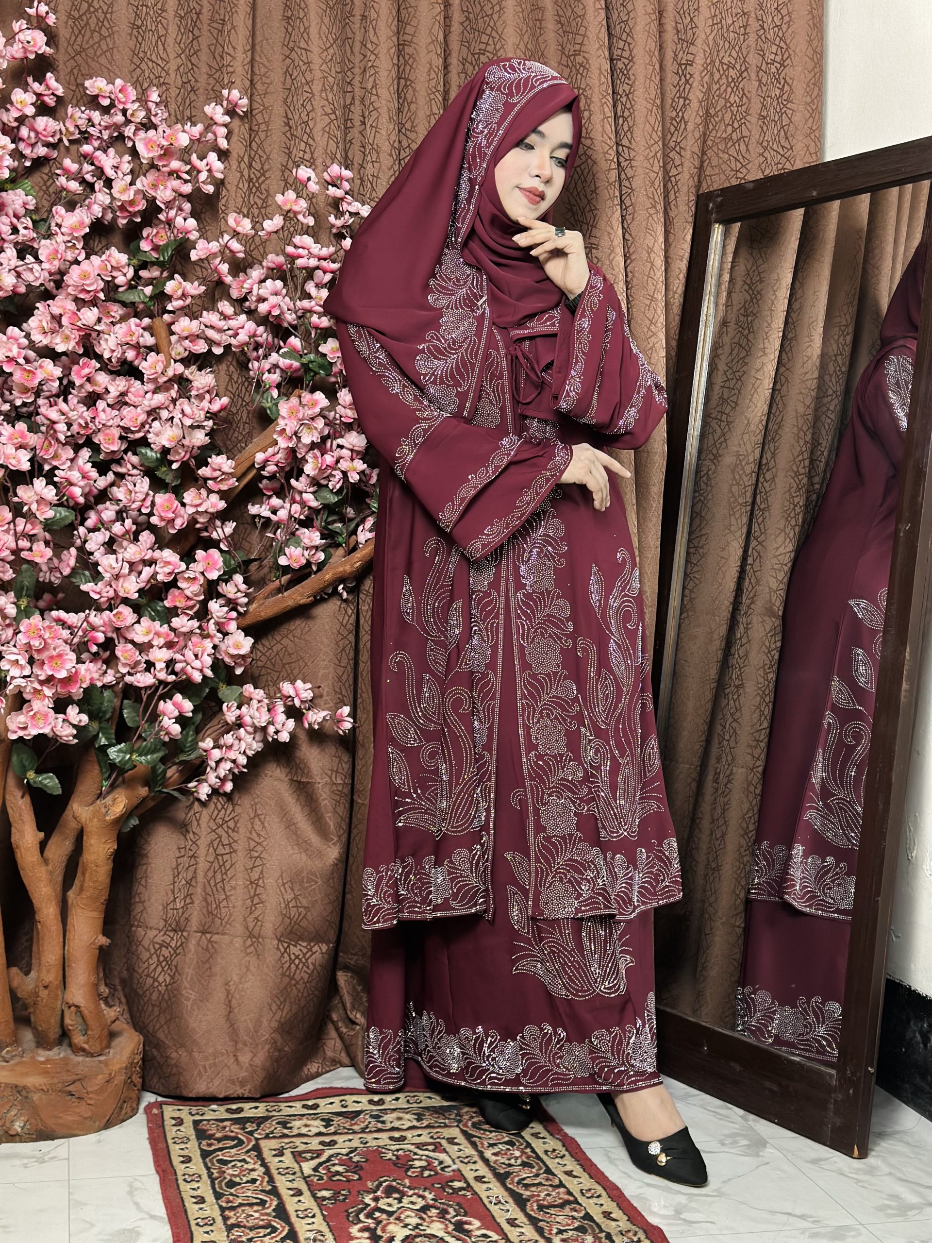 Extra koti, Borkha and Hijab Stylish Les Stone Dubai Chery Borkha 2601 - Image 3